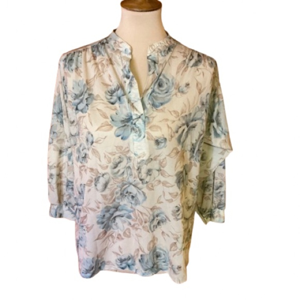 Vtg 70s earthy floral print top